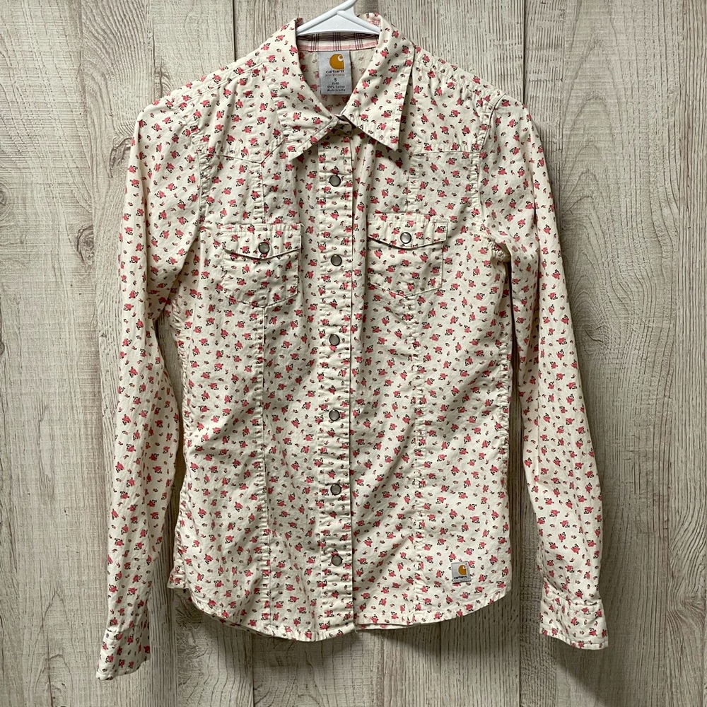 Carhartt for Women Button/Snap down Shirt size S(4/6) so cute! 100%cotton